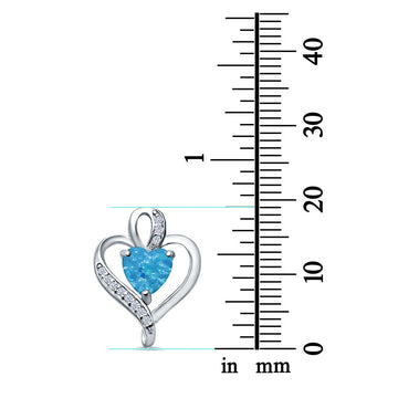 Heart Charm Pendant Lab Created Blue Opal & Simulated CZ 925 Sterling Silver